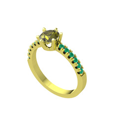 Mazus Tektaş Yüzük - Peridot ve kök zümrüt 8 ayar altın yüzük #1pk2nz8