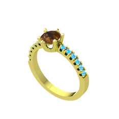 Mazus Tektaş Yüzük - Dumanlı kuvars ve akuamarin 14 ayar altın yüzük #1puvznb