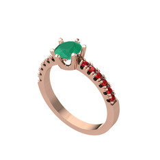 Mazus Tektaş Yüzük - Kök zümrüt ve garnet 925 ayar rose altın kaplama gümüş yüzük #1q4y1j5