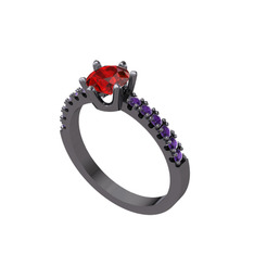 Mazus Tektaş Yüzük - Garnet ve ametist 925 ayar siyah rodyum kaplama gümüş yüzük #1qha21m