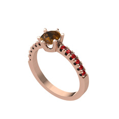 Mazus Tektaş Yüzük - Dumanlı kuvars ve garnet 14 ayar rose altın yüzük #1qinxla