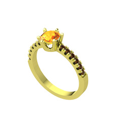 Mazus Tektaş Yüzük - Sitrin ve dumanlı kuvars 14 ayar altın yüzük #1qp7rr3