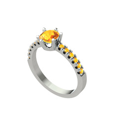 Mazus Tektaş Yüzük - Sitrin 8 ayar beyaz altın yüzük #1qumcti