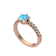 Mazus Tektaş Yüzük - Akuamarin ve swarovski 925 ayar rose altın kaplama gümüş yüzük #1ruzhhl