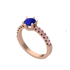 Lab safir ve pembe kuvars 8 ayar rose altın yüzük