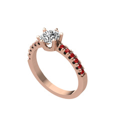 Beyaz zirkon ve garnet 18 ayar rose altın yüzük