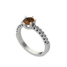 Dumanlı kuvars ve pırlanta 14 ayar beyaz altın yüzük (0.24 karat)