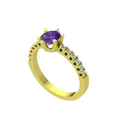Ametist ve beyaz zirkon 18 ayar altın yüzük