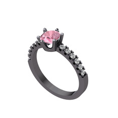 Mazus Tektaş Yüzük - Pembe kuvars ve swarovski 925 ayar siyah rodyum kaplama gümüş yüzük #1tp0y5s