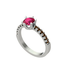 Mazus Tektaş Yüzük - Rodolit garnet ve dumanlı kuvars 8 ayar beyaz altın yüzük #1u50ktj