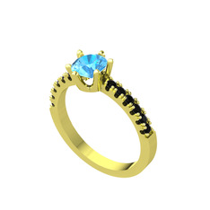 Akuamarin ve siyah zirkon 8 ayar altın yüzük