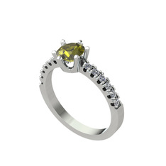 Peridot ve pırlanta 14 ayar beyaz altın yüzük (0.24 karat)