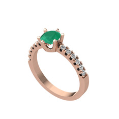 Mazus Tektaş Yüzük - Kök zümrüt ve swarovski 8 ayar rose altın yüzük #1uyoecq