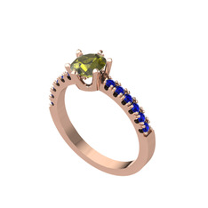 Peridot ve lab safir 14 ayar rose altın yüzük