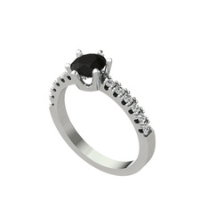 Mazus Tektaş Yüzük - Siyah zirkon ve swarovski 8 ayar beyaz altın yüzük #1w1xvxe