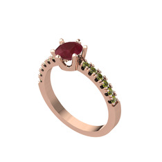 Mazus Tektaş Yüzük - Kök yakut ve peridot 14 ayar rose altın yüzük #1wg1g0a