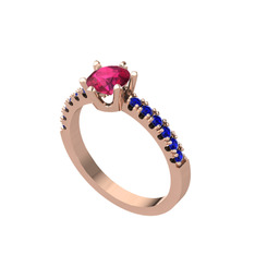 Mazus Tektaş Yüzük - Rodolit garnet ve lab safir 925 ayar rose altın kaplama gümüş yüzük #1x5iari