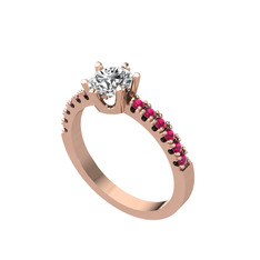 Beyaz zirkon ve rodolit garnet 14 ayar rose altın yüzük