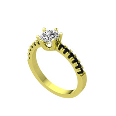 Mazus Tektaş Yüzük - Swarovski ve siyah zirkon 18 ayar altın yüzük #1ykb9k9