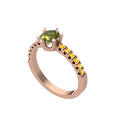 Mazus Tektaş Yüzük - Peridot ve sitrin 8 ayar rose altın yüzük #20eh5m