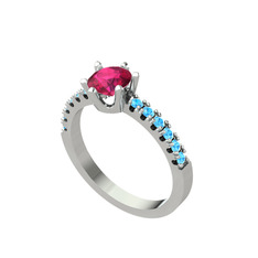 Mazus Tektaş Yüzük - Rodolit garnet ve akuamarin 18 ayar beyaz altın yüzük #28xe08