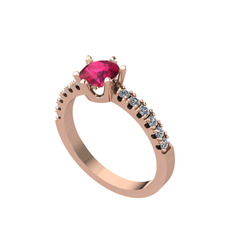 Mazus Tektaş Yüzük - Rodolit garnet ve pırlanta 14 ayar rose altın yüzük (0.24 karat) #3ggd2x