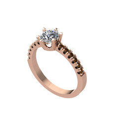 Mazus Tektaş Yüzük - Pırlanta ve dumanlı kuvars 925 ayar rose altın kaplama gümüş yüzük (0.92 karat) #3qk9kp