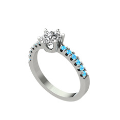 Mazus Tektaş Yüzük - Swarovski ve akuamarin 14 ayar beyaz altın yüzük #40lt1z