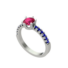Rodolit garnet ve lab safir 14 ayar beyaz altın yüzük