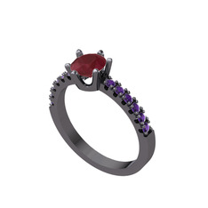 Mazus Tektaş Yüzük - Kök yakut ve ametist 925 ayar siyah rodyum kaplama gümüş yüzük #4lnej8