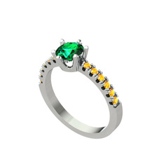 Mazus Tektaş Yüzük - Yeşil kuvars ve sitrin 8 ayar beyaz altın yüzük #4onpp7