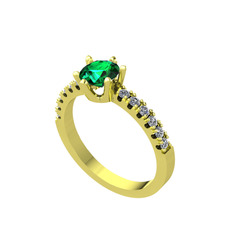 Mazus Tektaş Yüzük - Yeşil kuvars ve pırlanta 925 ayar altın kaplama gümüş yüzük (0.24 karat) #4tly9u