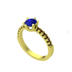 Mazus Tektaş Yüzük - Lab safir ve dumanlı kuvars 18 ayar altın yüzük #52cbyi