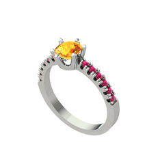 Mazus Tektaş Yüzük - Sitrin ve rodolit garnet 18 ayar beyaz altın yüzük #5d0x8w