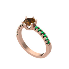 Mazus Tektaş Yüzük - Dumanlı kuvars ve yeşil kuvars 8 ayar rose altın yüzük #5e78r4