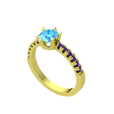 Mazus Tektaş Yüzük - Akuamarin ve ametist 8 ayar altın yüzük #5p1t0c