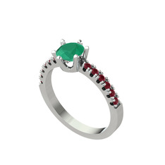 Mazus Tektaş Yüzük - Kök zümrüt ve kök yakut 8 ayar beyaz altın yüzük #67mluu