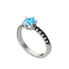 Akuamarin ve siyah zirkon 925 ayar gümüş yüzük
