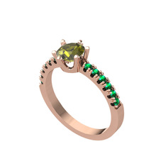 Peridot ve yeşil kuvars 925 ayar rose altın kaplama gümüş yüzük