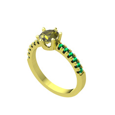 Peridot ve yeşil kuvars 18 ayar altın yüzük