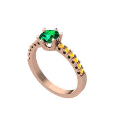 Mazus Tektaş Yüzük - Yeşil kuvars ve sitrin 14 ayar rose altın yüzük #710xdc