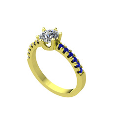 Pırlanta ve lab safir 925 ayar altın kaplama gümüş yüzük (0.92 karat)