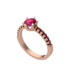 Rodolit garnet ve kök yakut 18 ayar rose altın yüzük