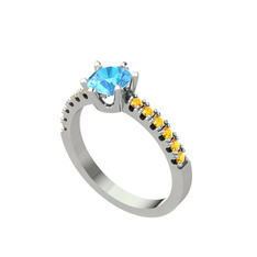 Mazus Tektaş Yüzük - Akuamarin ve sitrin 8 ayar beyaz altın yüzük #a50wmm