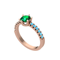 Mazus Tektaş Yüzük - Yeşil kuvars ve akuamarin 8 ayar rose altın yüzük #a9ifmx