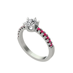 Mazus Tektaş Yüzük - Swarovski ve rodolit garnet 18 ayar beyaz altın yüzük #ah1npb