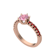 Mazus Tektaş Yüzük - Pembe kuvars ve garnet 14 ayar rose altın yüzük #ai0ufw
