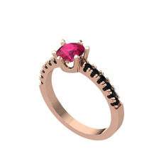 Mazus Tektaş Yüzük - Rodolit garnet ve siyah zirkon 925 ayar rose altın kaplama gümüş yüzük #b1oao0