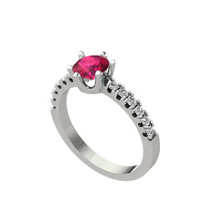 Mazus Tektaş Yüzük - Rodolit garnet ve swarovski 14 ayar beyaz altın yüzük #bcsv28