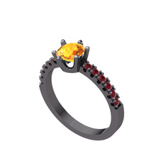 Mazus Tektaş Yüzük - Sitrin ve kök yakut 925 ayar siyah rodyum kaplama gümüş yüzük #bepew1